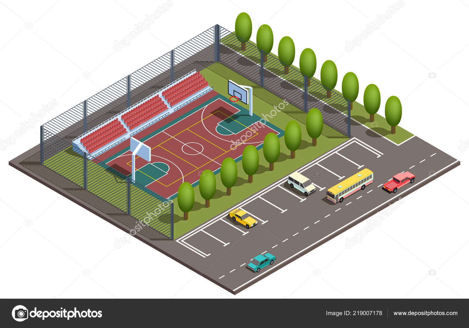 Vector 3D campo de basquete isométrico, estacionamento de carro imagem  vetorial de vectorpocket© 219007178